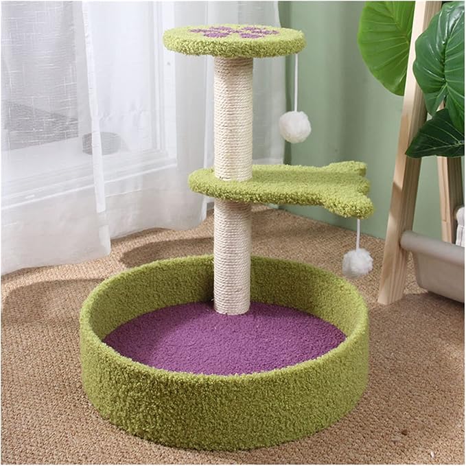 Cat Tree Cat Tower Two-color three-layer cat climbing frame avocado green light blue petals cat litter cat jumping platform cat claw double ball toy Cat Tree Condo Cat Tree Indoor Climbing ( Color : B