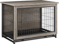 JY QAQA Dog Crate Furniture, Wooden Dogs Crate Table, Double-Doors Dog Furniture, Indoor Dog Kennel, Dog House, Dog Cage/Grey/XL