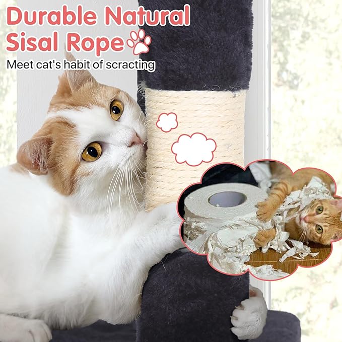 Cat Tree, 36 Inches Indoor Cat Tree Tower Condo, Natural Sisal Cat Scratching Post with Cozy Bed, Small Cats Tree for Kittens, Soft Perch & Cute Toys, Dark Grey