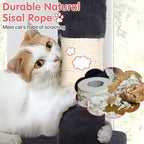 Cat Tree, 36 Inches Indoor Cat Tree Tower Condo, Natural Sisal Cat Scratching Post with Cozy Bed, Small Cats Tree for Kittens, Soft Perch & Cute Toys, Dark Grey