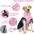AOFITEE Dog Warm Fleece Turtleneck Coat, Windproof Waterproof Winter Jacket with Harness, Pink Navy Blue, Large