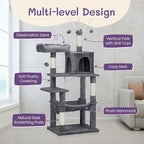 57" Cat Tower for Indoor w/Cat Toy Balls, Modern Cute Cat Tree for Cats Kittens, Multi-Level Cat Activity Tree w/Scratching Posts, Cat Cave Condo,for Indoor Cat Kitty as Pet Play House Activity Center