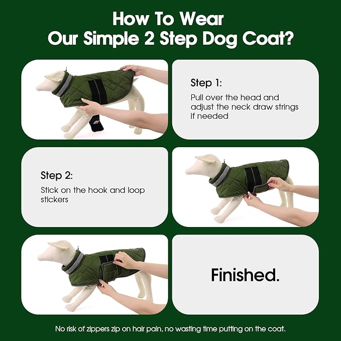 KAMA BRIDAL Dog Winter Coat Warm Padded Puppy Jacket Windproof Water Resistant Clothes for Small Medium Large Pets Christmas Sweater Outfit Vest(Green, S)