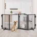 Metal Free Standing Dog Gate with Cat Door for Indoor/Outdoor,160" Extra Wide Foldable Pet Gate,32" Tall Foldable Indoor Dog Fence for Large Openings Stairs,Deck,Yard,Doorways(8 Panels,Black)