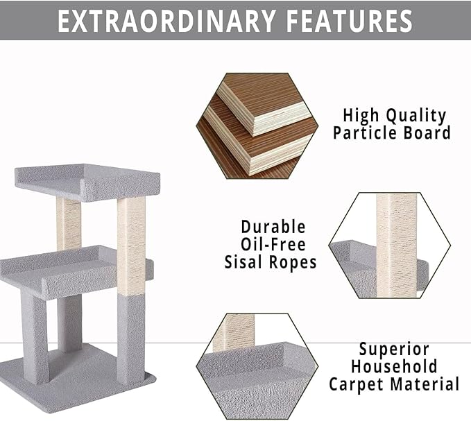 Lulu Large Cat Tree Tower with 2 Spacious Platforms, Sturdy Multi-Cat Condo with Sisal Scratching Posts, Stable Anti-Tip Design for Indoor Cats