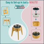 Elevated Dog Bowl with Slow Feeder Insert - (12-inch High) Ideal for Large Dogs - Suitable for Wet or Dry Dog Foods, Stainless Steel and Bamboo