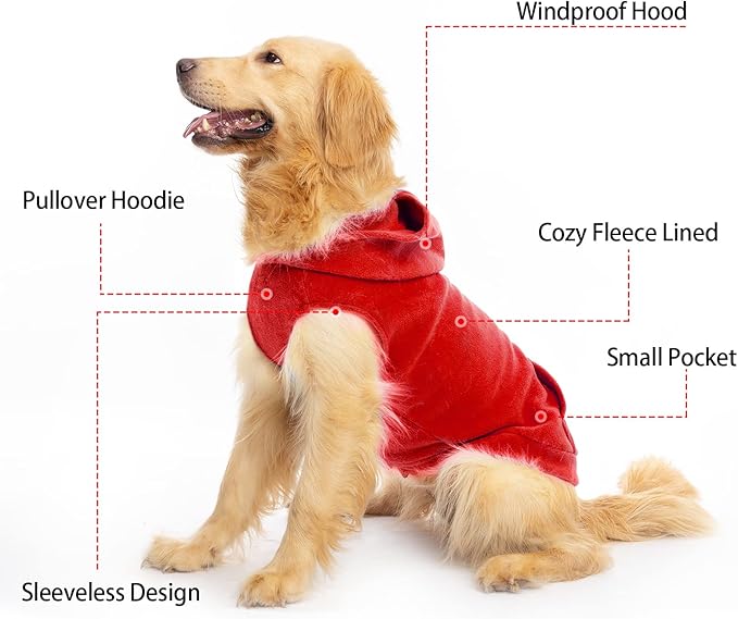 EXPAWLORER Dog Hoodie Fleece Sweater Vest, Hooded Dog Sweatshirt Fall Winter Pet Clothes with Leash Hole, Sleeveless Warm Cozy Puppy Clothing for Cat Small Medium Large Dogs Girl Boy, Red XL