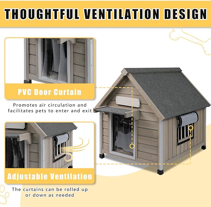 Small Dog House Indoor, Wooden Outdoor Dog House with Waterproof Roof, Chew-Proof Iron Frame, Doghouse Kennel Puppy Shelter for Small Medium Dogs,26" L x 34.6" W x 32" H