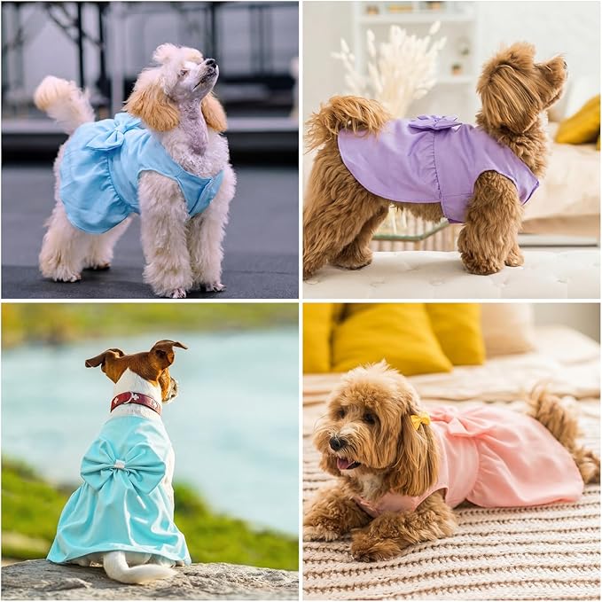 Sanwuta 8 Pieces Dog Dresses for Small Dogs Puppy Clothes Girl Dog Outfit Cute Bowknot Pet Skirt Soft Lightweight Summer Apparel for Cats Puppies Party Wedding Photo Wear