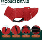 Kuoser Dog Winter Coat Waterproof Dog Snow Jacket, Warm Fleece Lined Pet Turtleneck Snowsuit Puppy Cold Weather Coats with Harness Hole, Adjustable Winter Vest for Medium Large Dogs, Red, L