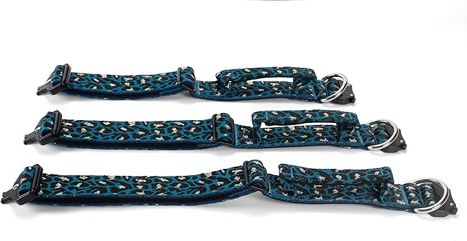 Heavy Duty Dog Collar with Unique Leopard Totem Design Adjustable Durable Nylon Collar, Metal Buckle for Large Dogs Bold Style for Training & Outdoor Adventures (Blue Leopard S)
