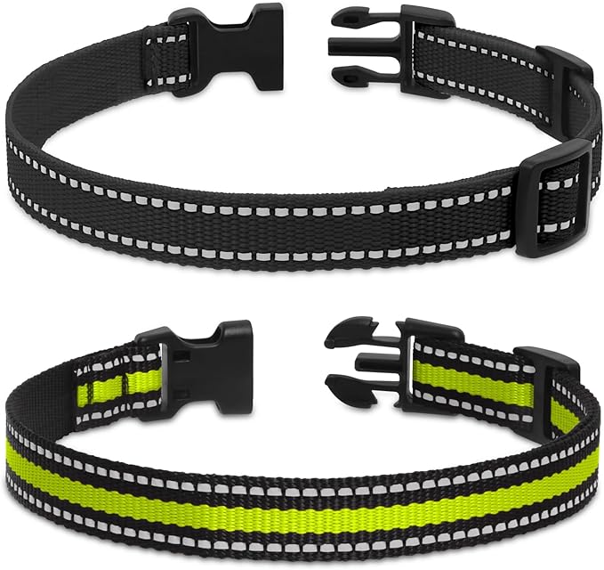 Puppy Collars, Modern Stylish Reflective Dog Collars, Adjustable Dog Collar for Small Medium Large Dogs Boy Girl, Replacement Collar for Shock Collar, E Collar Replacement Strap(Black & Green)