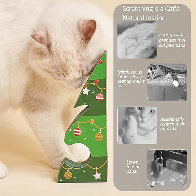 Christmas Modern Cat Scratcher - Reversible Cardboard Scratcher for Cats, Kitty kurlz cat Toy & Twisty Paws cat Toy, Fun Toys for Bored Indoor Cats