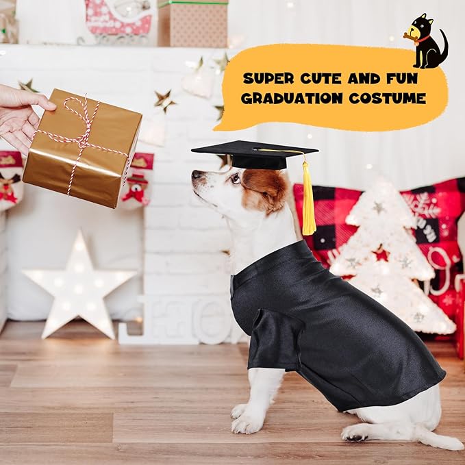 Dog Graduation Cap and Gown, Dogs Cats Graduation Holiday Halloween Costume Accessory(Black,Medium)