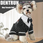 DENTRUN Dog Tuxedo Suit with Bow Tie - Formal Black & White Striped Pet Costume Shirt, Elegant Wedding Outfit Birthday Party Attire for Golden Retriever Husky Border Collie Large Dogs, XXXL