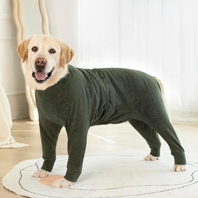 Dog Coats Autumn Winter Jumpsuit for Large Medium Dogs, Warmer Polar Fleece Dog Bodysuit Lightweight Pajamas, Pullover Stretchy Cold Weather Clothes (Dark Green, 4XL)
