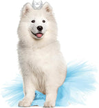 2 Pcs Dog Crown Headband Dog Tutu Dress Set Crystal Rhinestone Tiara Crown Tutu Skirt Pet Dress Costume for Puppy Birthday Party Wedding Photo Prop Costume(Blue,X Large)