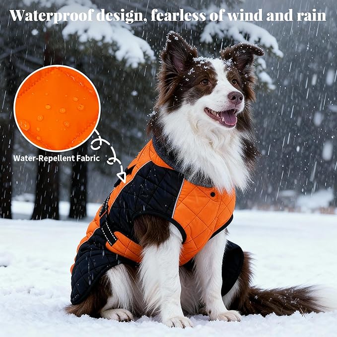 Dog Coat Dogs Jacket Waterproof Reflective Adjustable Dog-Winter Coats for Small/Medium/Large Dogs Dachshund Coat-(Orange, Medium)