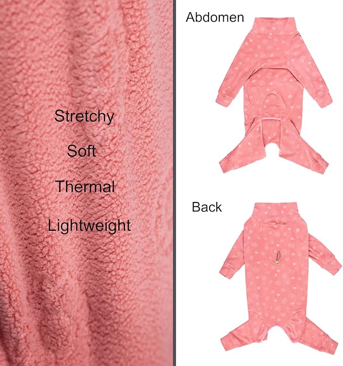 Dog Coats Autumn Winter Jumpsuit for Large Medium Dogs, Warmer Recovery Suit Polar Fleece Dog Bodysuit Lightweight Pajamas Pullover Stretchy Onesie Four-Legged Cold Weather Clothes(5XL, Pink)
