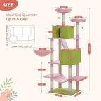 Flower Cat Tree Tall 70.8" for Adult Indoor Cats, 8-Levels Large Cat Tower with 8 Sisal Posts, 2 Hammocks, 2 Condos, Big Perch & 3 Pom Poms for Multi-Cats Household – Carpet Pink