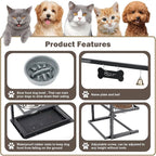 Elevated Dog Bowls with Slow Feeder for Large and Medium Dogs, Adjustable Height Raised Dog Bowl Stand with 2 Stainless Steel Bowls and Spill-Proof Mat, Dog Feeder for Healthy Eating (Grey)