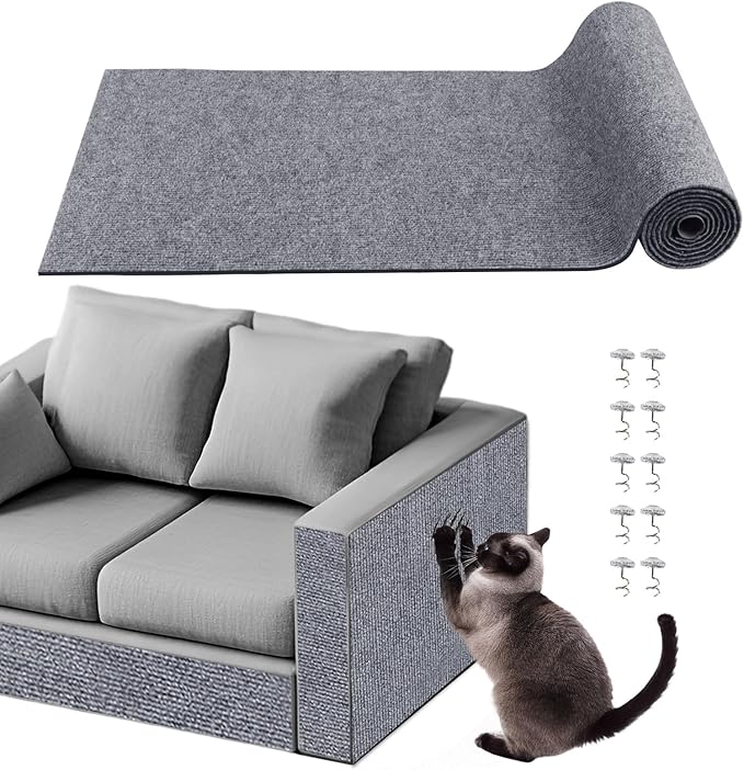 Cat Scratch Furniture Protector for Couch, Wall & Door Guard, Trimmable Self-Adhesive Scratch Pad, DIY Climbing Mat, Deterrent, Scratching Post Replacement (118''x15.8'', Light Gray)