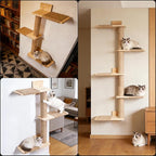 Tall Cat Tree 50inch, 4 Tier Wood Cat Tree Tower with Natural Jute Rope, Cat Wall Shelves Wall-Mounted Scratching Post Adjustable Cat Tower for Indoor Cats (4-Tier Cat Tree, Natural Jute Color)