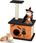 Outvita Halloween Cat Tree, 33" Cat Tower with Spacious Cat Condo, Gothic Scratching Posts, Large Platform, Cat Activities Furniture, Orange & Black