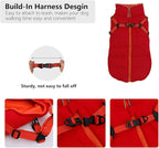 Geyecete Winter Warm Coat Waterproof Dog Winter Jacket with Harness Traction Belt,Windproof Pet Outdoor Jacket Dog Autumn-Red-L