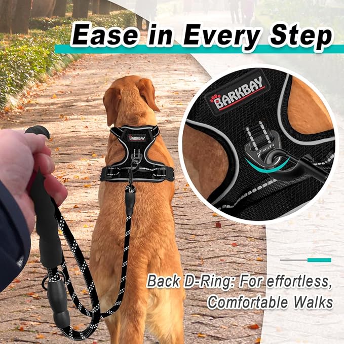 BARKBAY Dog Harness No Pull Mesh for Medium Dogs - Adjustable, Reflective, Comfortable, No Choke, Heavy-Duty - Perfect for Outdoor Training, Walking, and Hiking - Strong & Durable - M & Black Mesh