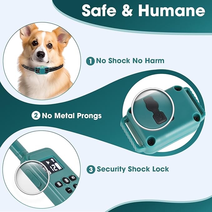 Smallest No Shock Dog Training Collar for Small Dogs 5-15lbs, Lightest Dog Vibration Collar with Controller 2000FT, Beep and Vibrate Only, Safety Lock,No Prongs,Cyan
