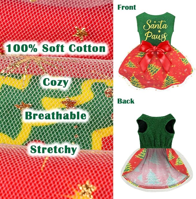 Dog Christmas Outfit Cute Dog Christmas Dress with Bowknot Tulle Puppy Clothes for Small Medium Dogs Cats Boys Girls Pet Costume
