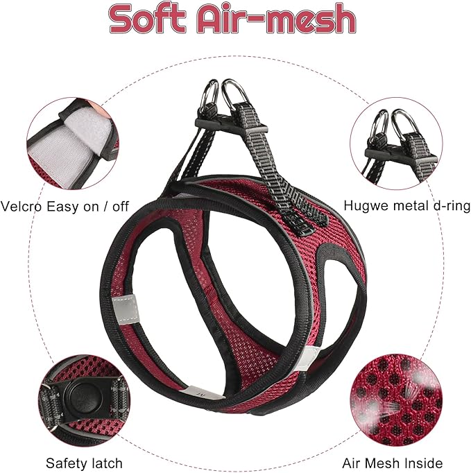 Dog Harness for Small Dogs and Leash Set, Honeycomb Grid, Reflective Lightweight Harness & Anti-Twist Pet Lead Multi Color, Size: XS-S-M. (S, Deep Purple)