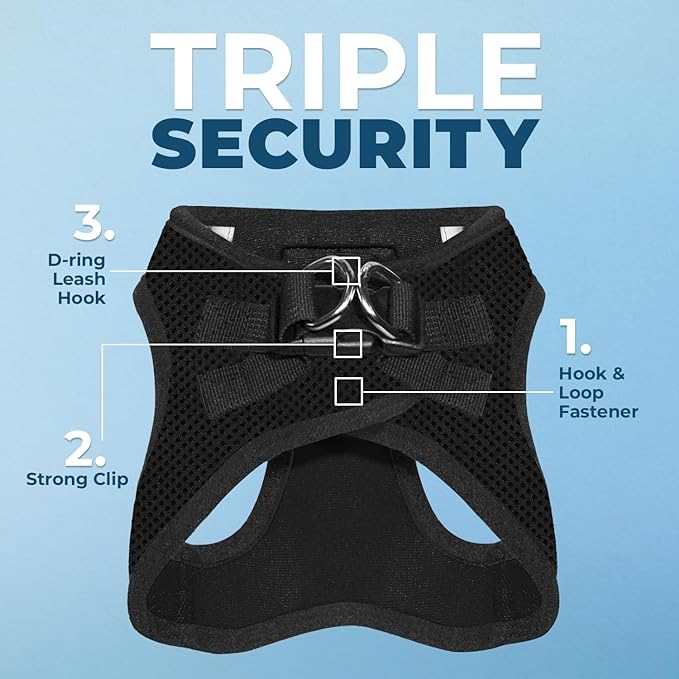 Best Pet Supplies Voyager Step-in Air Harness - All Weather Mesh, Reflective, No Pull Harness for Dogs, Cats - Secure with Hook & Loop Fastener, Buckle, Double D-Rings - Black, XXXS