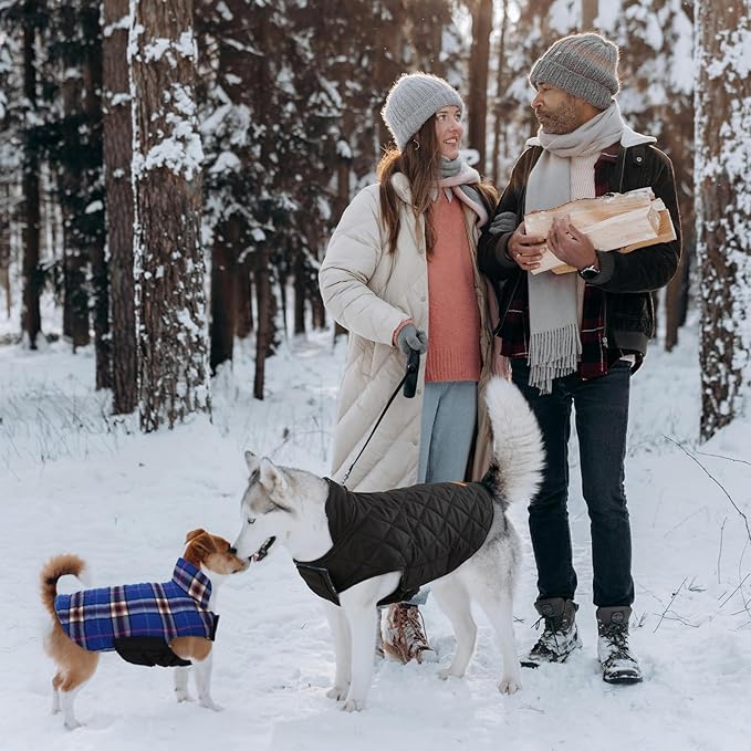 Kuoser Warm Dog Coat, Waterproof Dog Jacket for Extra Large Dogs, Adjustable Durable XXL Doggie Winter Coat Reversible Puppy Cold Weather Apparel from Small to Large Breed, Navy XXL