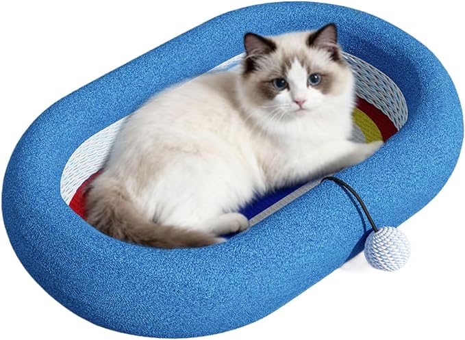 Cat Scratch Pad | Sisal Oval Bed Toys,Kitten Scratch Mat Furniture Protector - for Small Large Breed Balcony Living Room Bedroom Home Travel Indoor Daily All-Season