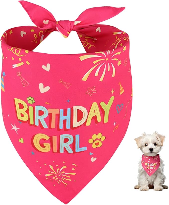 SZEE Dog Birthday Bandana, Reversible Bandanas for Dog Birthday Outfits, Pet Apparel & Accessories, Triangle Pet Scarf for Photo Prop and Holiday Decor (Small, Pink)