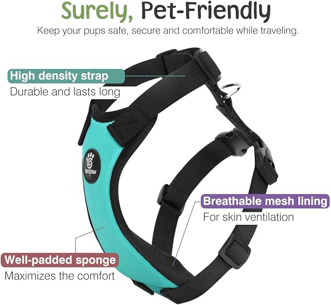 Dog Seat Belt, Safety Vest Dog Car Harness with Adjustable Buckle Dogs Seat-Belt for Vehicle Nylon Pet Safety Seats Belts Heavy Duty(L, Blue)