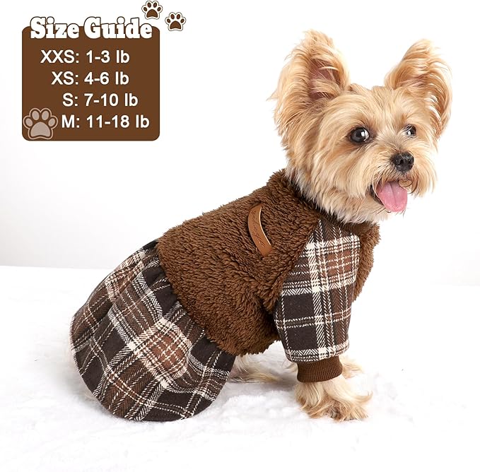 Dog Sweater Dog Clothes for Small Dogs Boy Girl Fall Puppy Dress Warm Fleece Chihuahua Yorkie Teacup Doggie Sweaters Dresses Doggy Sweater for Small Dogs Girl Cat Outfit, Brown, S