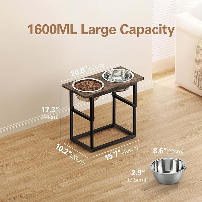 Zarler Elevated Dog Bowls for X-Large and Large Breed, 5 Adjustable Heights from 8.2'' - 17.3'', 2 Stainless Steel Bowls, 8.2'',11.8'',13.7'',15.7'',17.3'' Raised Dogs Bowls Stand