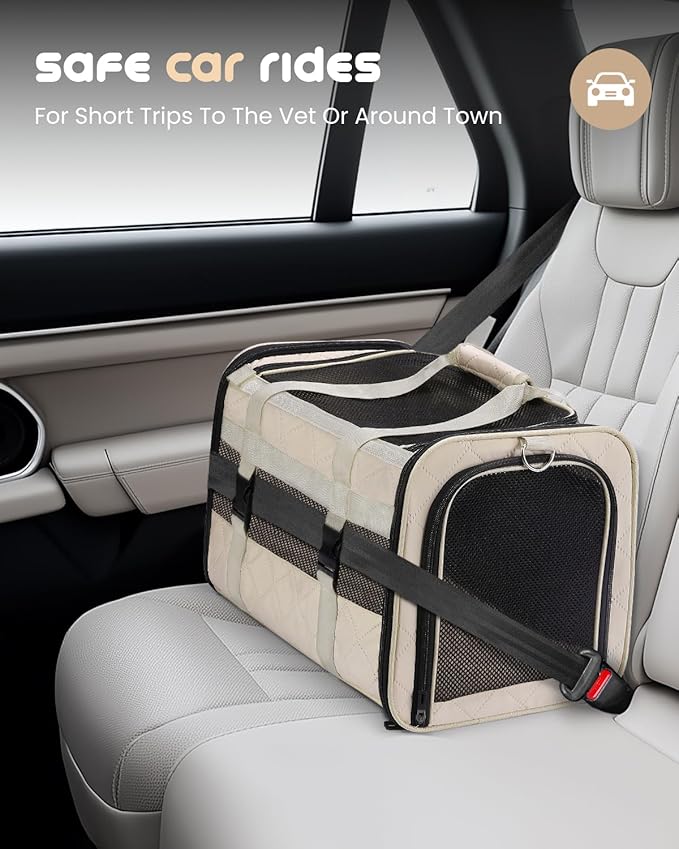 MIDOG Cat Carrier Soft for Small to Medium-Sized Cats,Up to 15 Lbs, TSA Airline Approved Soft Sided Pet Carrier,Collapsible Travel Cat Bag(Beige)