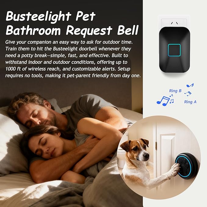 Halo Paw Smart Dog Door Bell – Touch-to-Ring BK Dog Bells to Go Outside, LED Light Wireless Dog Buttons & Dog Clicker for Communication, Waterproof Bell for Dogs to Ring to Go Potty(1 Bell & 1 Chime)