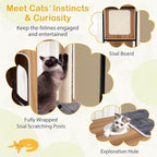 52-inch Wood Cat Tree for Indoor Cats, Multi-Level Solid Metal Framed Wooden Cat Tower with Sisal Scratching Posts and Pad, 3 Condos, and Top Platform with Cat Hole
