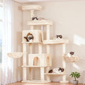 Hey-brother Cat Tree Tower, Scratching Posts with a Extended Part, Wide Platforms, Cozy Condos, Hammocks, Sisal Columns and Ball for Indoor Cats, 70.1 Inches, Beige MPJ038M