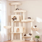 Hey-brother Cat Tree Tower, Scratching Posts with a Extended Part, Wide Platforms, Cozy Condos, Hammocks, Sisal Columns and Ball for Indoor Cats, 70.1 Inches, Beige MPJ038M