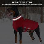 Mklhgty Large Dog Coat with Harness Built-in, Waterproof Reflective Fleece Lined - Warm Windproof Winter Jacket with Back Zipper, Cold Weather Snow Dog Coats - Red - 2XL