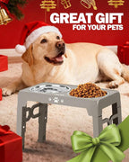 Elevated Dog Bowls for Medium Size Dogs, Non-Slip Dog Feeder with 1*Stainless Steel Dishes & 1*Slow Feeder Bowl, 5 Heights Adjustable Raised Bowls to 3.15″-8.66″-9.84″-11.02″-12.2″