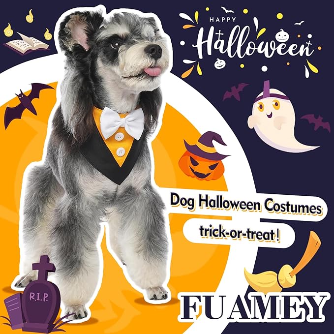 FUAMEY Dog Tuxedo Halloween for Large Dogs,Dog Formal Suit Dogs Attire Pet Bow Tie Puppy Party Costumes Cat Tux Outfits Pets Bandana Cosplay Adjustable Bowties Thanksgiving Halloween L