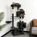 58" cat Tree Tall, Large Multi-Level Cat Condo with Sisal Leaf Scratching Posts, Sturdy Construction Easy Assembly, Indoor Pet Furniture,Dark Gray