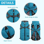 Geyecete Winter Warm Coat Waterproof Dog Winter Jacket with Harness Traction Belt,Pet Outdoor Jacket Dog Autumn and Winter Clothes for Medium, Small Dog-Blue-L